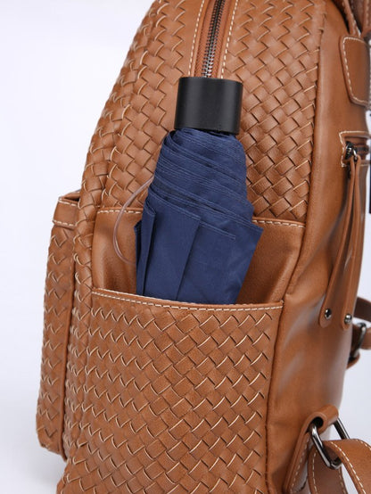 Woven backpack purse in brown