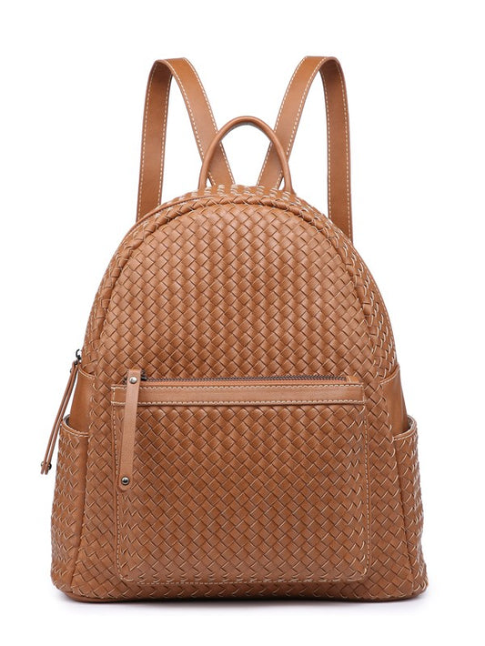 Woven backpack purse in brown