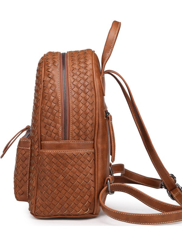 Woven Backpack Purse Camel