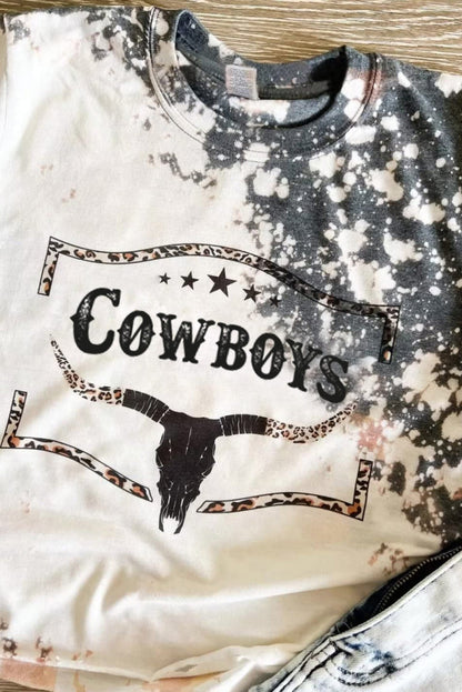 Camiseta con estampado de cuerno de vaca occidental y cuello redondo