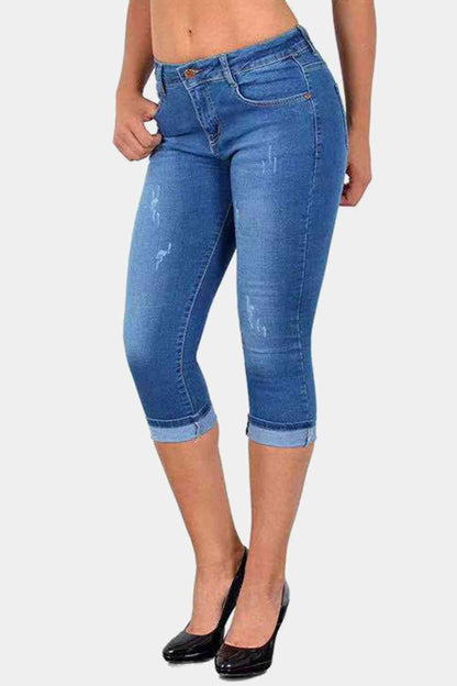 Full Size Buttoned Capris Jeans