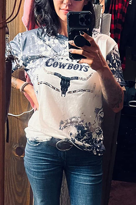 Camiseta con estampado de cuerno de vaca occidental y cuello redondo