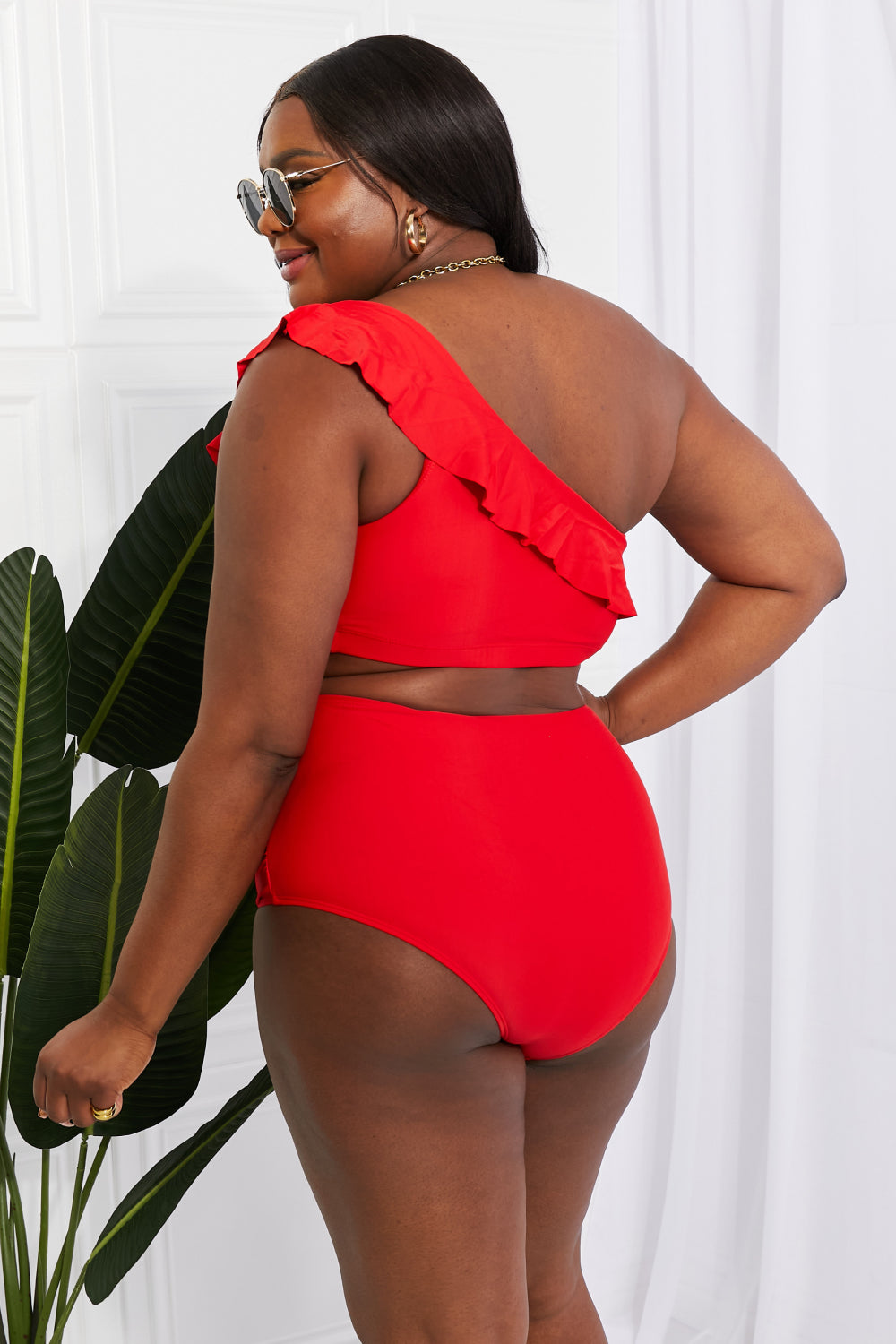 Seaside Romance Ruffle One-Shoulder Bikini in Red