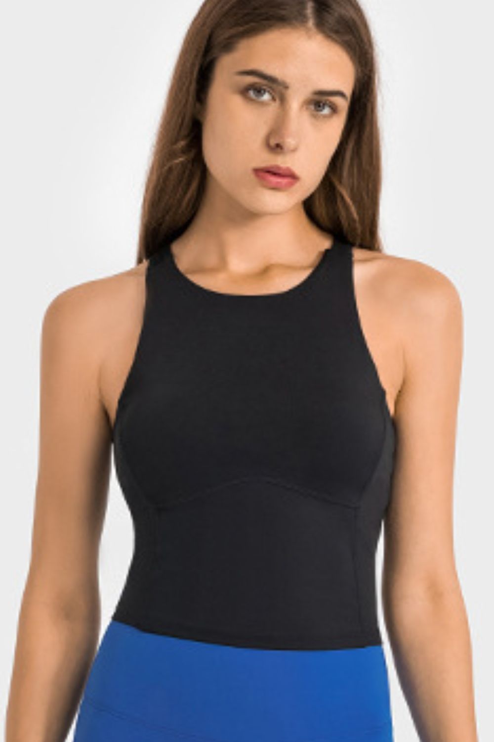 Camiseta sin mangas de yoga con cuello redondo y espalda cruzada