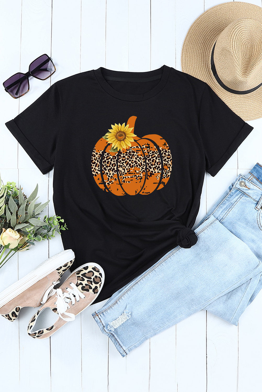 Camiseta con estampado floral de calabaza