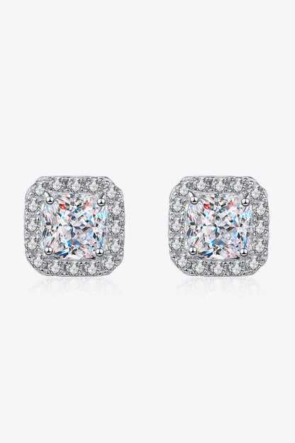 925 Sterling Silver Inlaid 2 Carat Moissanite Square Stud Earrings