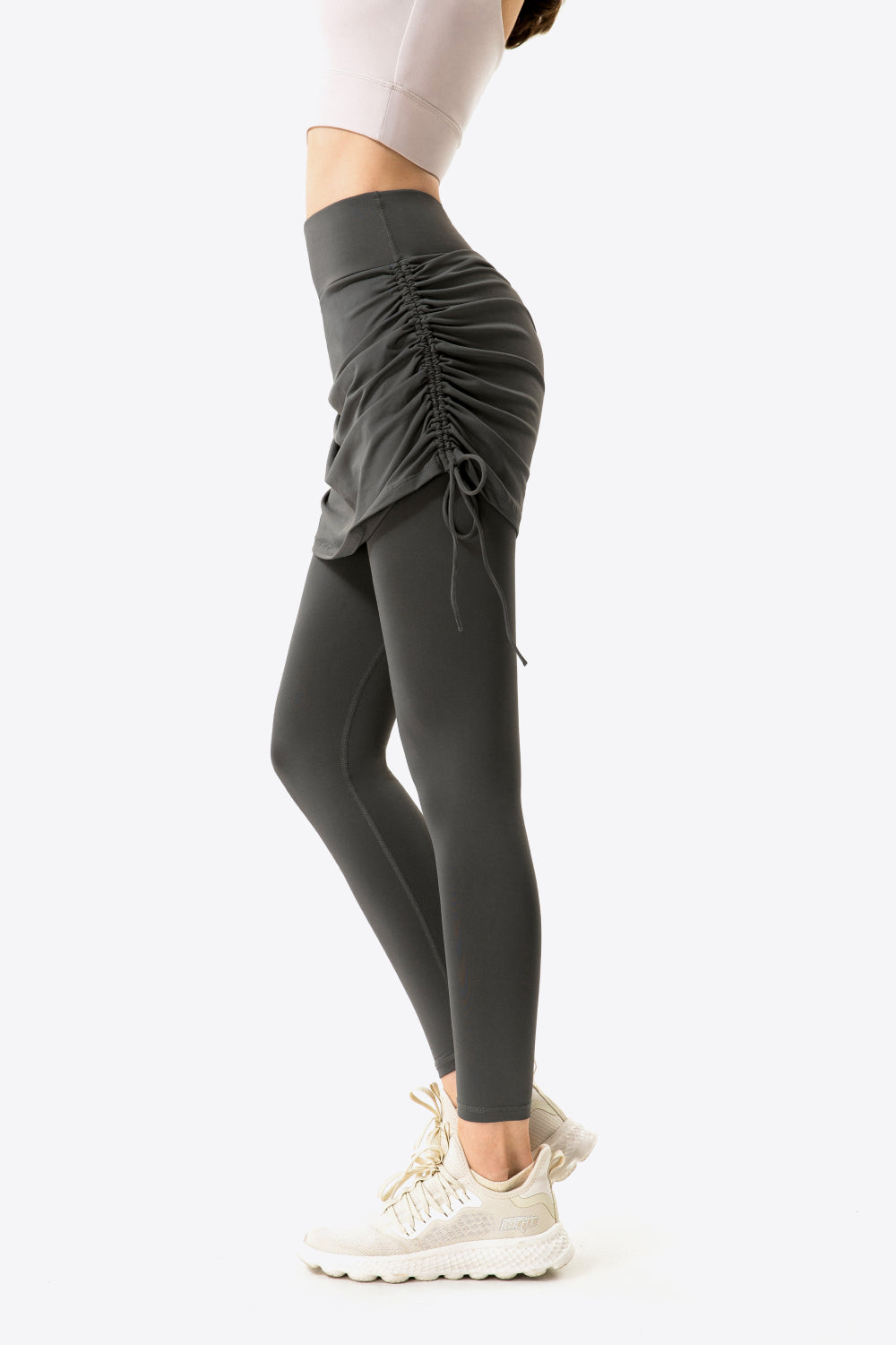 Leggings de yoga con capas sintéticas y fruncidos con cordón
